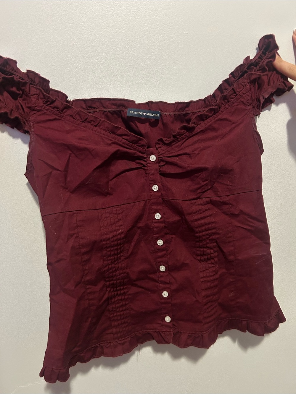 Brandy Melville Wine Button-Front Off-Shoulder Top